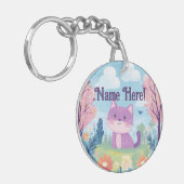 Schattigee kitten gepersonaliseerde naam Paarse ka Sleutelhanger (Voorkant Links)