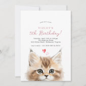 Schattigee kitten | Girl's Pink Kitty Kat Verjaard Kaart (Voorkant)