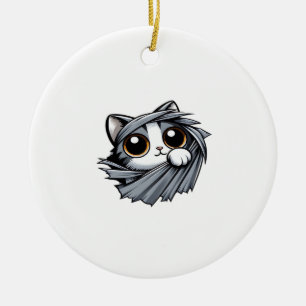 Schattigee kitten gluren door gescheurde doek keramisch ornament