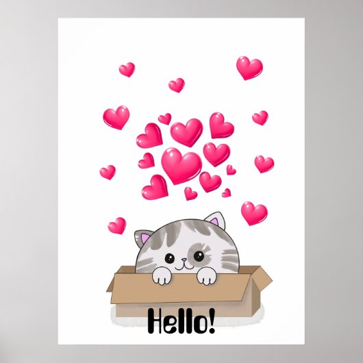 Schattigee kitten gluren uit een doos poster (Voorkant)