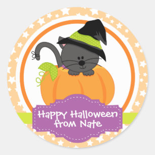 Schattigee Kitten Happy Halloween voor Kinderen Ge Ronde Sticker