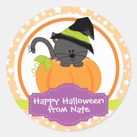 Schattigee Kitten Happy Halloween voor Kinderen Ge Ronde Sticker (Voorkant)