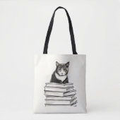 Schattigee kitten in boeken tote bag (Voorkant)