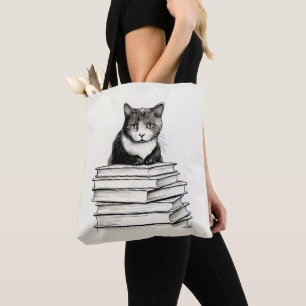 Schattigee kitten in boeken tote bag