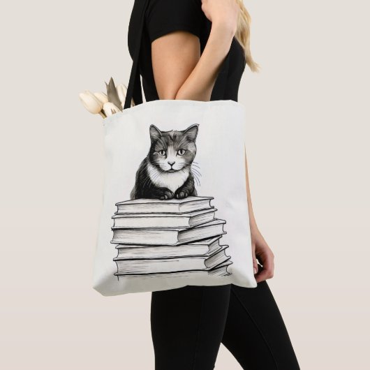 Schattigee kitten in boeken tote bag (Dichtbij)