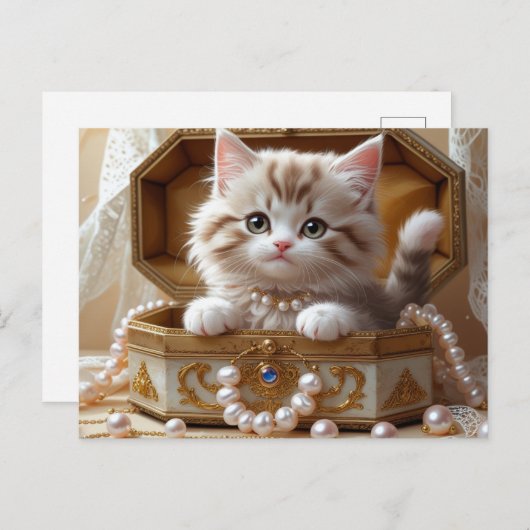 Schattigee kitten in een juwelendoos briefkaart (Voorkant / Achterkant)