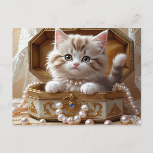Schattigee kitten in een juwelendoos briefkaart (Voorkant)