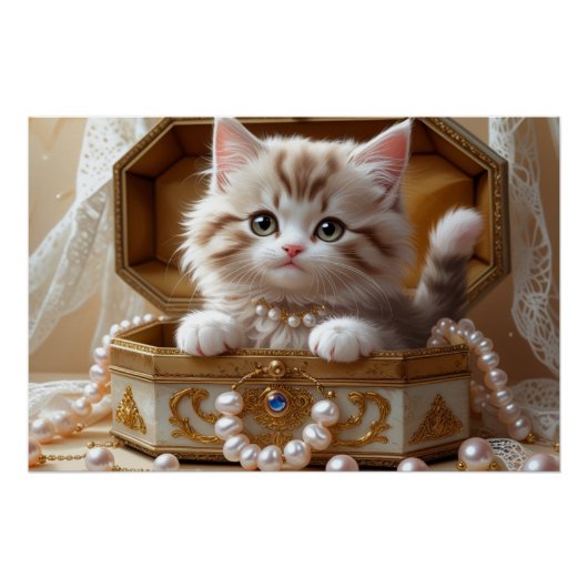 Schattigee kitten in een juwelendoos perfect poster (Voorkant)