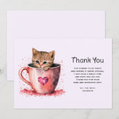 Schattigee kitten in een theekopje met harten bedankkaart (Voorkant / Achterkant)