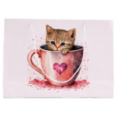Schattigee kitten in een theekopje met harten groot cadeauzakje (Achterkant)