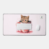 Schattigee kitten in een theekopje met harten Mono Bureaumat (Keyboard & Muis)