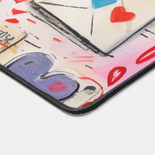 Schattigee kitten in een theekopje met harten Mono Bureaumat (Hoek)