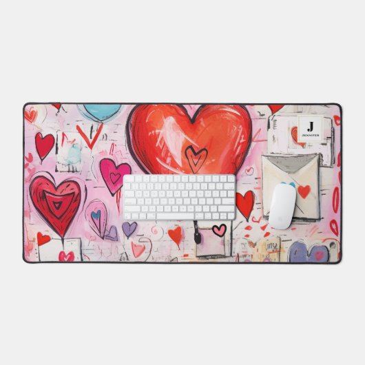 Schattigee kitten in een theekopje met harten Mono Bureaumat (Keyboard & Muis)