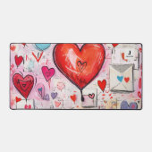 Schattigee kitten in een theekopje met harten Mono Bureaumat (Voorkant)