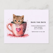 Schattigee kitten in een theekopje met harten Save Uitnodiging Briefkaart (Voorkant)