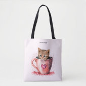 Schattigee kitten in een theekopje met harten tote bag (Voorkant)
