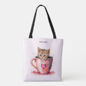 Schattigee kitten in een theekopje met harten tote bag (Achterkant)
