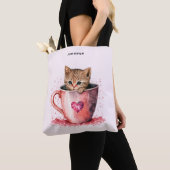 Schattigee kitten in een theekopje met harten tote bag (Dichtbij)