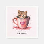 Schattigee kitten in een theekopje met harten Verj Servet (Voorkant)