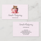 Schattigee kitten in een theekopje met harten visitekaartje (Voorkant / Achterkant)