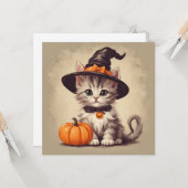 Schattigee  kitten in Halloween Heksenkostuum Kaart (Voorkant / Achterkant in situ)