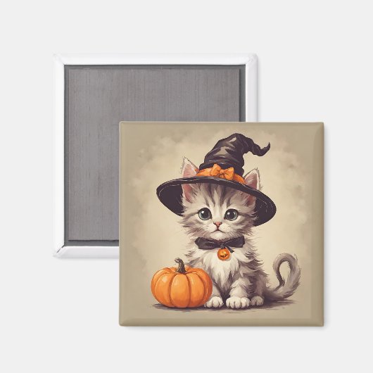 Schattigee  kitten in Halloween Heksenkostuum Magneet (Voorkant / Achterkant)