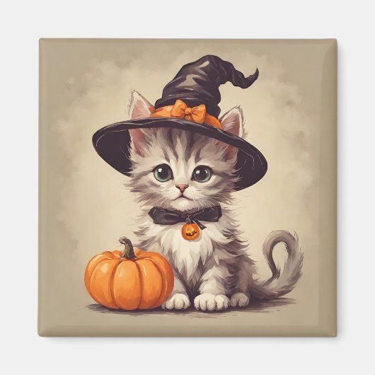 Schattigee  kitten in Halloween Heksenkostuum Magneet (Voorkant)