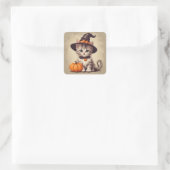 Schattigee  kitten in Halloween Heksenkostuum Vierkante Sticker (Tas)