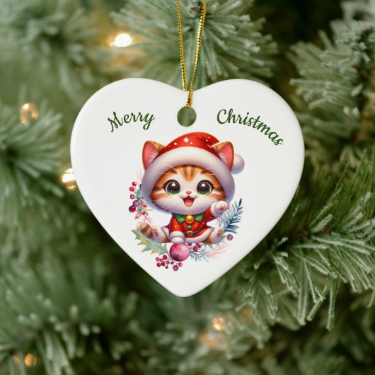 Schattigee kitten in kerstkostuum keramisch ornament (Boom)
