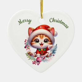 Schattigee kitten in kerstkostuum keramisch ornament