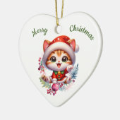 Schattigee kitten in kerstkostuum keramisch ornament (Links)