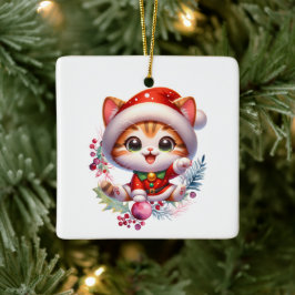 Schattigee kitten in kerstkostuum keramisch ornament