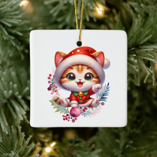 Schattigee kitten in kerstkostuum keramisch ornament (Boom)