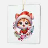 Schattigee kitten in kerstkostuum keramisch ornament (Links)