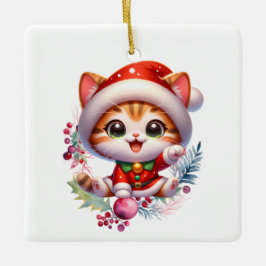 Schattigee kitten in kerstkostuum keramisch ornament