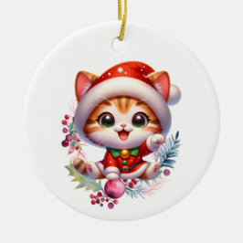 Schattigee kitten in kerstkostuum keramisch ornament