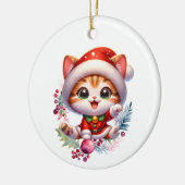 Schattigee kitten in kerstkostuum keramisch ornament (Links)