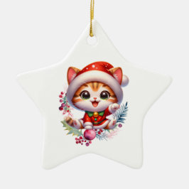Schattigee kitten in kerstkostuum keramisch ornament