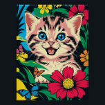 Schattigee Kitten in Pop Art Painting Style Poster<br><div class="desc">Een schattige Kitten met blauw oog speelt in natuur met bloemetjes en vlinders in Pop Art Painting Style.</div>