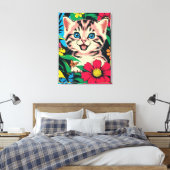 Schattigee Kitten in Pop Art schilderstijl Canvas  Afdruk (Insitu (Slaapkamer))
