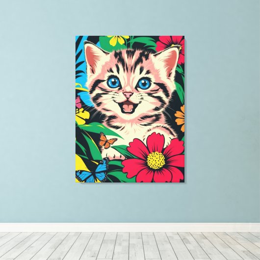 Schattigee Kitten in Pop Art schilderstijl Canvas  Afdruk (Insitu (Houten vloer))