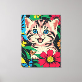 Schattigee Kitten in Pop Art schilderstijl Canvas  Afdruk