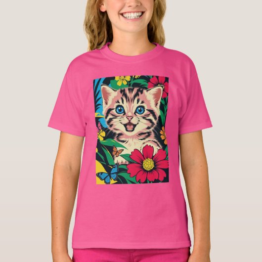 Schattigee Kitten in Pop Art schilderstijl T-shirt (Voorkant)