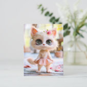 Schattigee kitten in roze jurk feestdagenkaart (Staand voorkant)