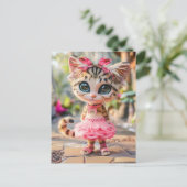 Schattigee kitten in roze rok feestdagenkaart (Staand voorkant)