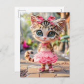 Schattigee kitten in roze rok feestdagenkaart (Voorkant / Achterkant)