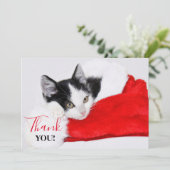 Schattigee Kitten in Santa Hat Bedankkaart (Staand voorkant)