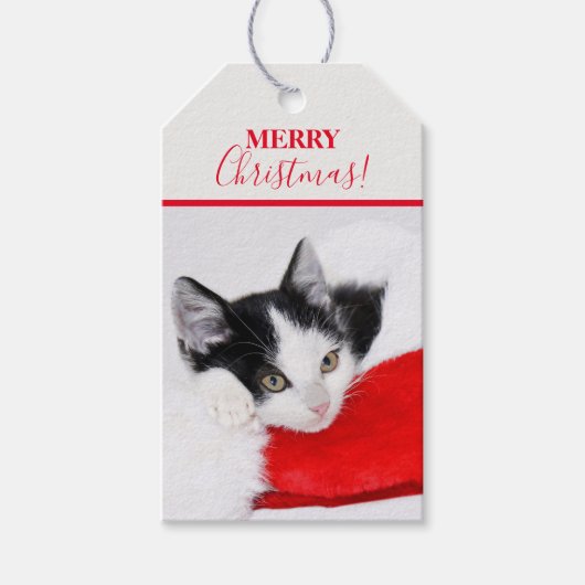 Schattigee Kitten in Santa Hat Cadeaulabel (Voorkant)