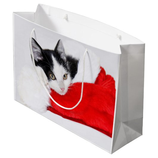 Schattigee Kitten in Santa Hat Groot Cadeauzakje (Achterkant Gekanteld)
