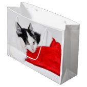 Schattigee Kitten in Santa Hat Groot Cadeauzakje (Voorkant Gekanteld)